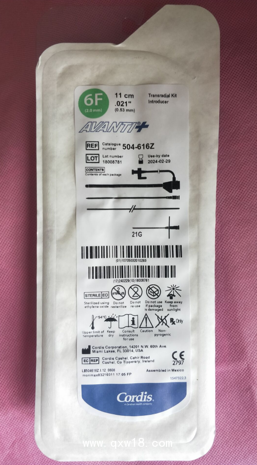 強生Cordis導(dǎo)管鞘及穿刺套件橈動脈鞘504-616Z