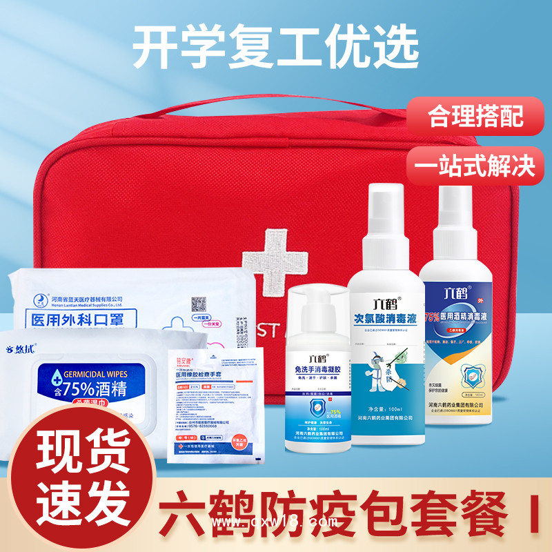 六鶴防疫包組合定制酒精消毒液免洗凝膠口罩濕巾套餐會(huì)議學(xué)校工廠