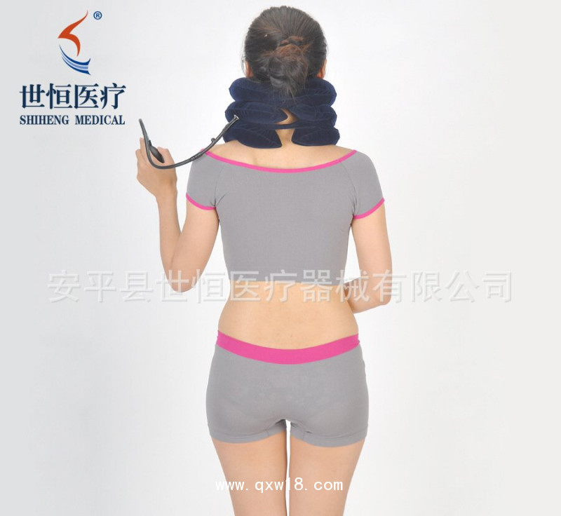 世康恒達 充氣頸托 三層全絨充氣家用頸托調(diào)節(jié)高度充氣頸椎固定器